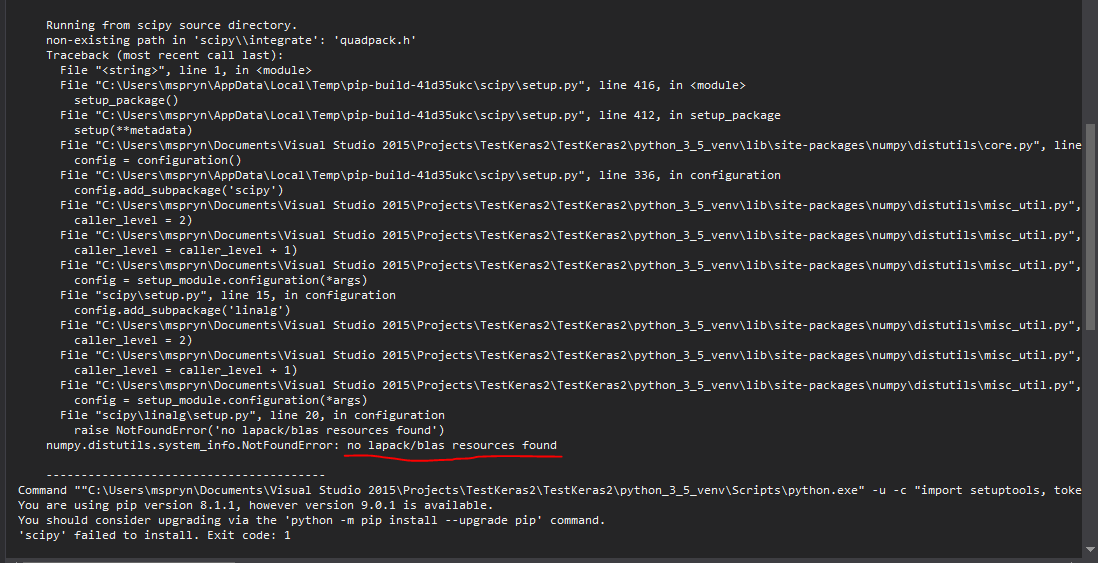 Scipy install error